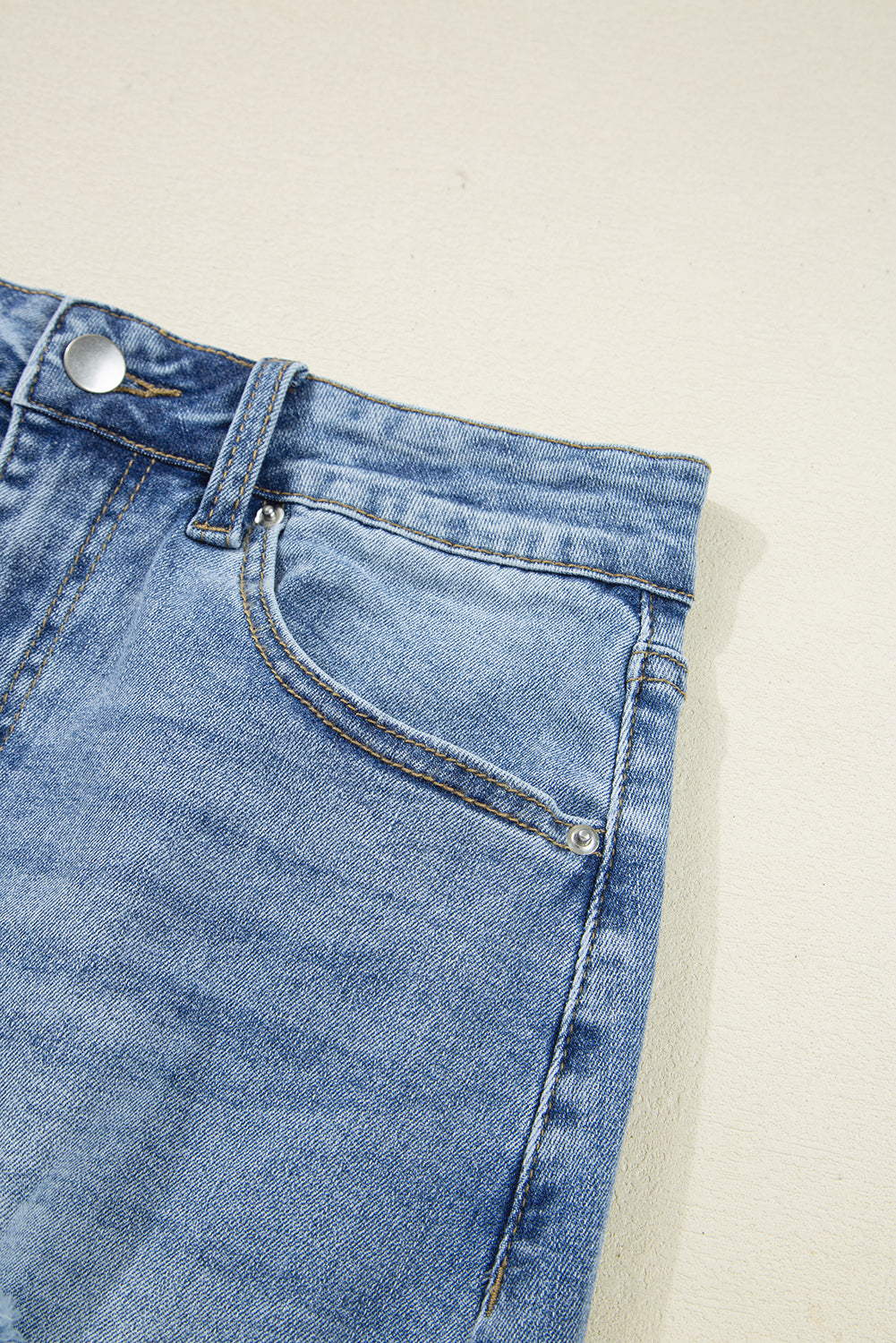 Myosotis Irregular Distressed Bottom Denim Midi Skirt