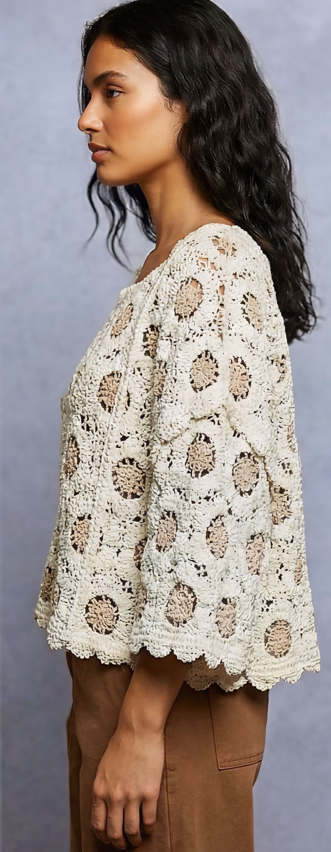 POL Boho Oversized Crochet Top – Cream Latte