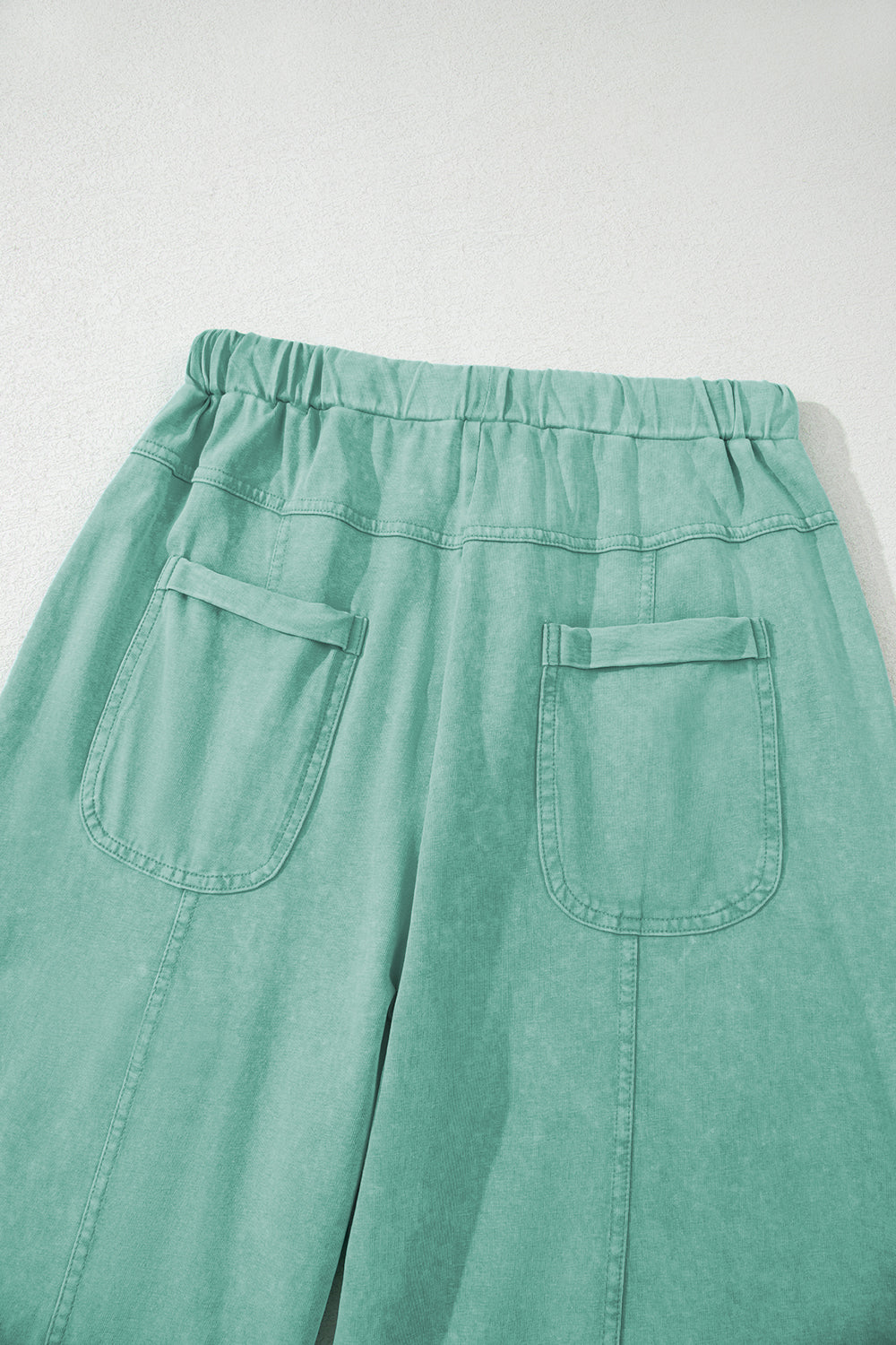 Mint Green Mineral Wash Exposed Seam Drawstring High Waist Wide Leg Cargo Pants