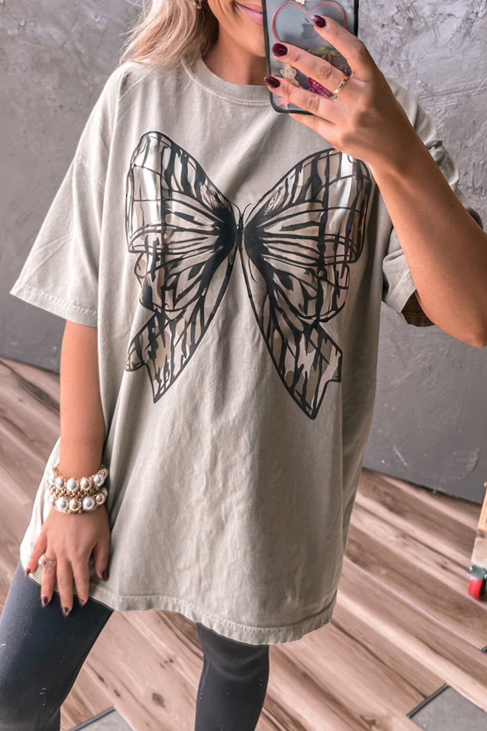 Casual Oversize Big Bow Printed Drop Shoulder Tunic Casual Tee