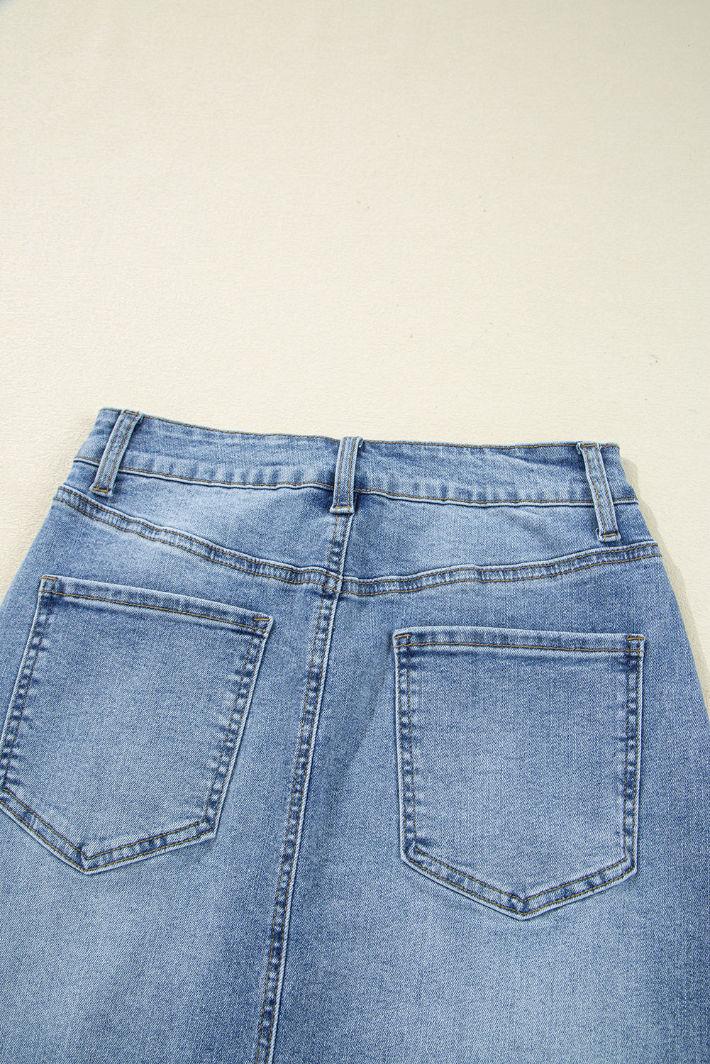 Myosotis Irregular Distressed Bottom Denim Midi Skirt