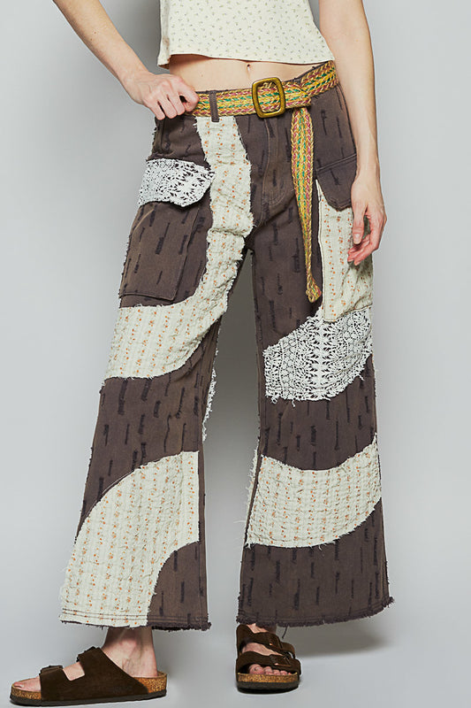 POL Boho Wavy Patchwork Wide-Leg Pants