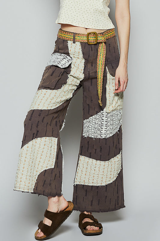 POL Boho Wavy Patchwork Wide-Leg Pants