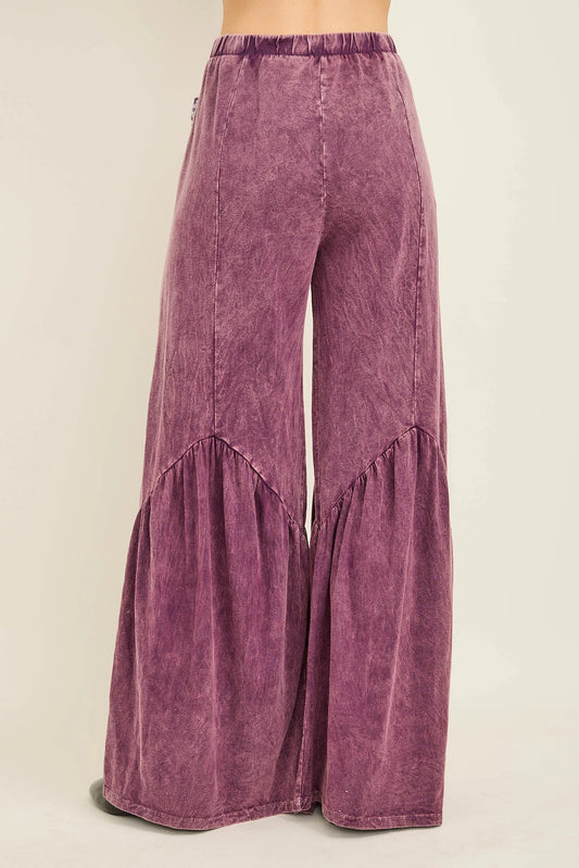 J.HER Mineral Wash Boho Patchwork Pocket Flare Pants – Ultra Soft Wide Leg Bottoms