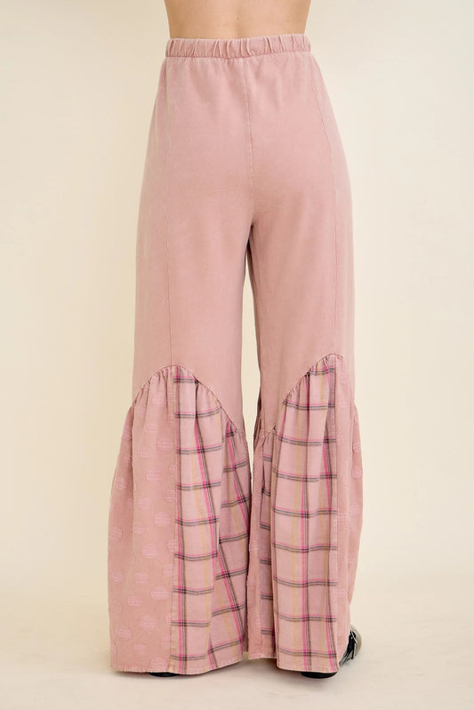 J.HER Mineral Wash Boho Pattern Patchwork Pants – Wide Leg Tiered Boho Bottoms