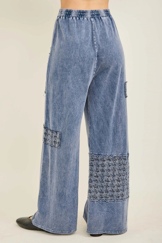 J.HER Mineral Wash Tweed Block Patch Wide Leg Pants