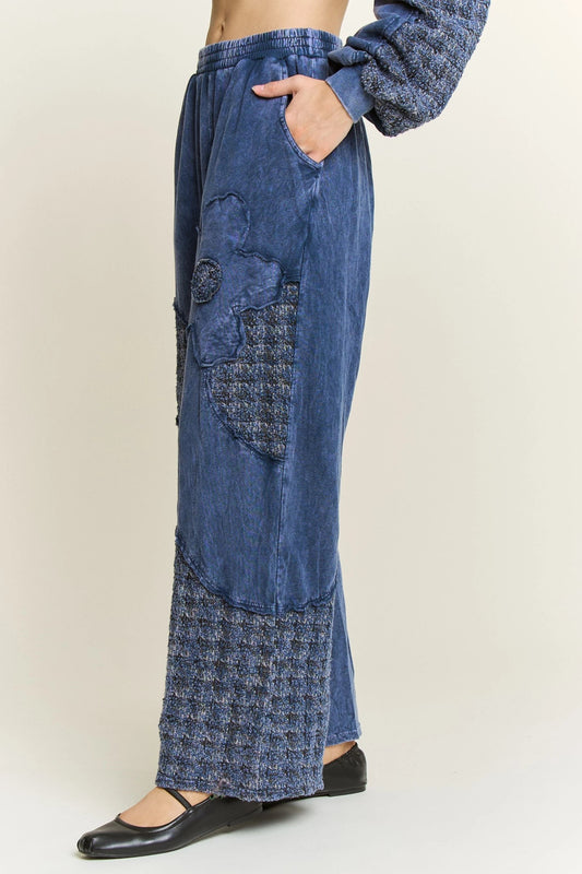 J.HER Mineral Wash Tweed Daisy Patch Wide Leg Pants