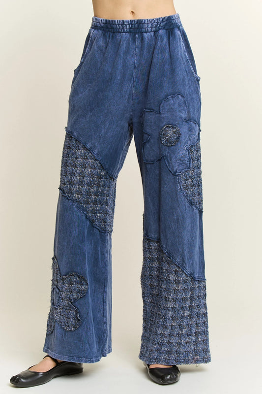J.HER Mineral Wash Tweed Daisy Patch Wide Leg Pants
