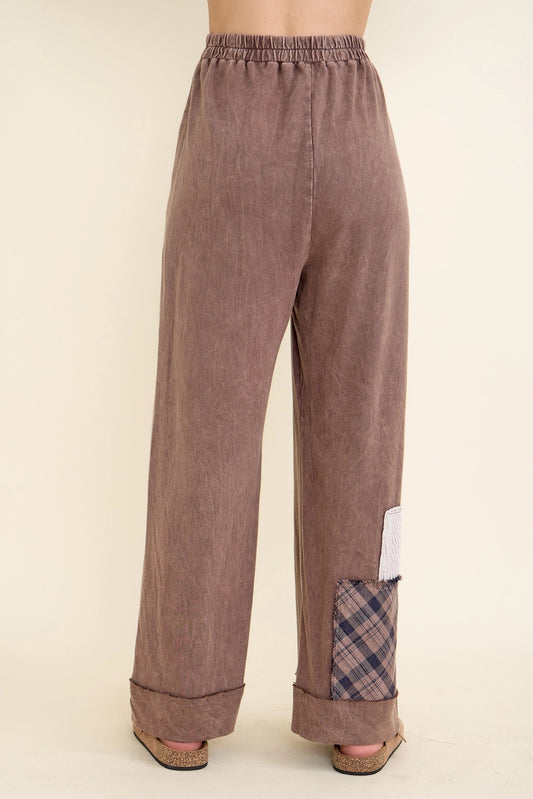 J.HER Mineral Wash Plaid & Sweater Patchwork Boho Pants