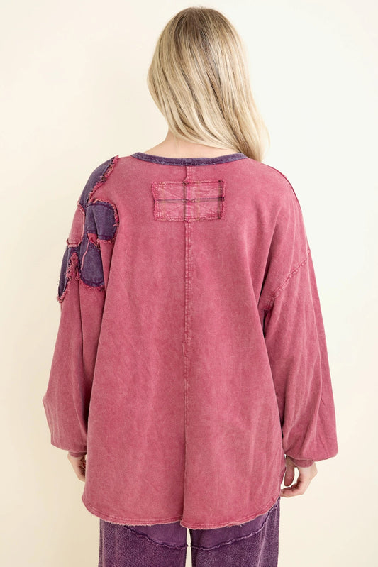 Mineral-Wash Boho Flannel Daisy Henley Top (J.HER)