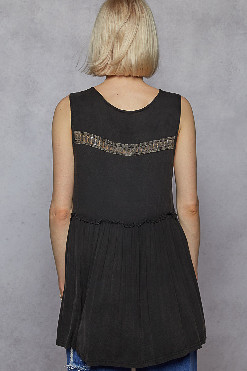 POL Boho Lace Trim Babydoll Tank Top