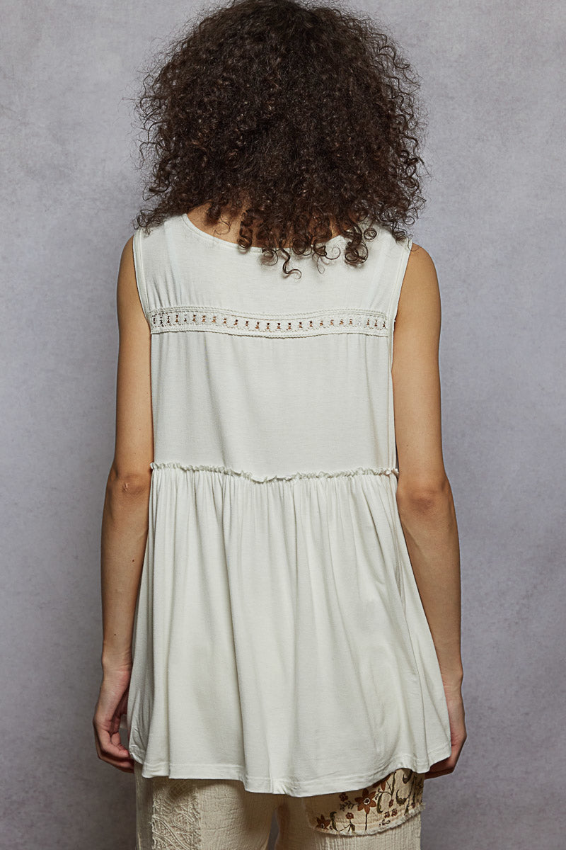 POL Boho Lace Trim Babydoll Tank Top
