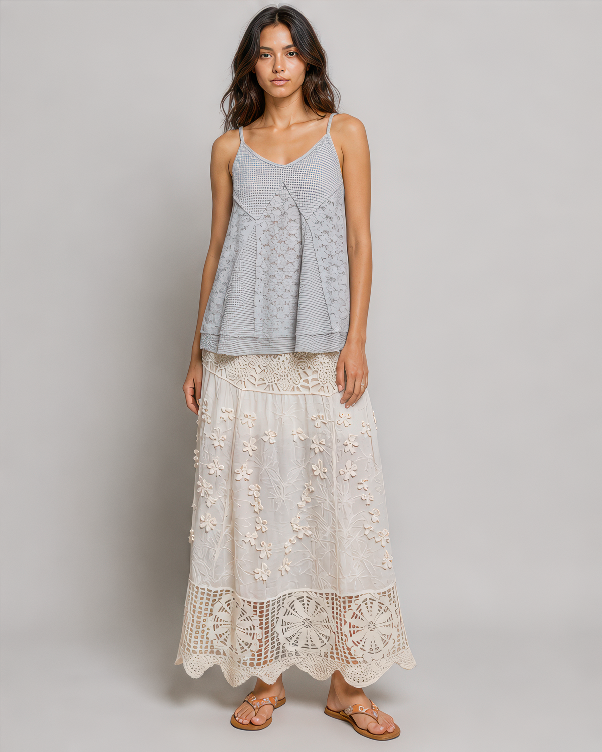 POL Patchwork Tank Top in Fog Grey Multi, photo 4 of 4