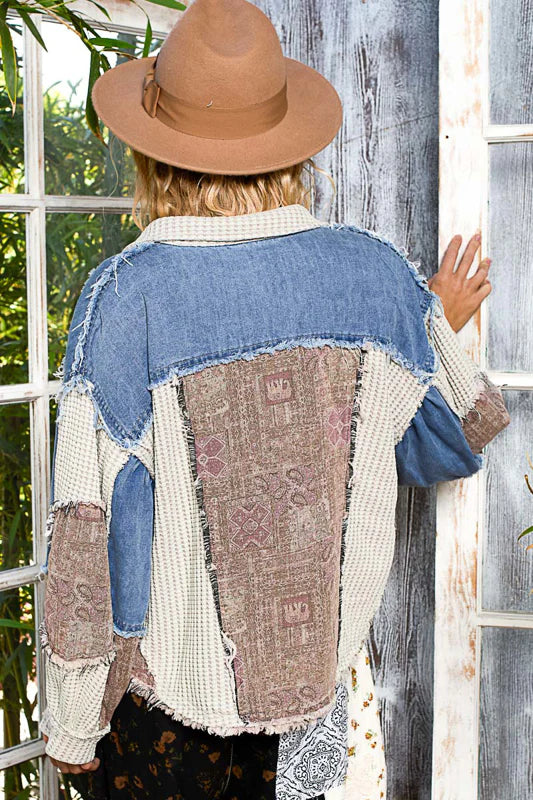 Boho Patchwork Cropped Denim Jacket