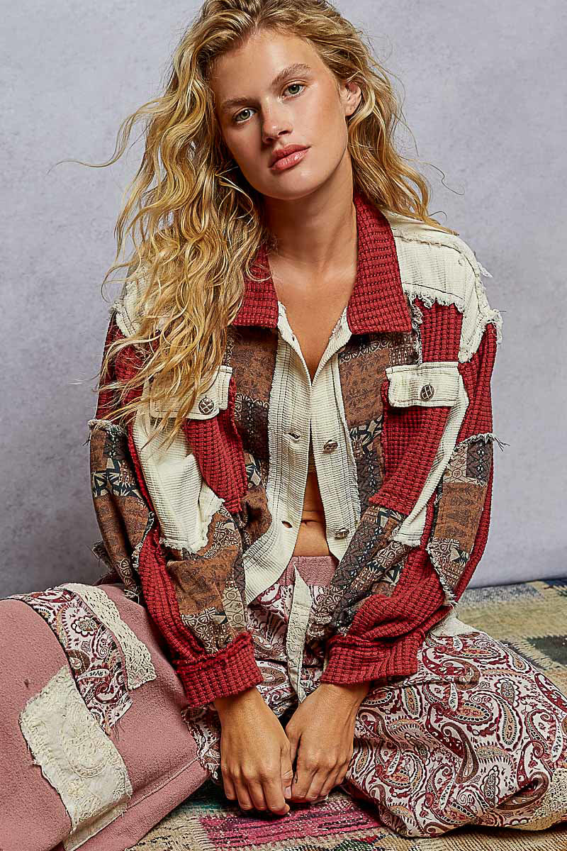 Boho Patchwork Cropped Denim Jacket
