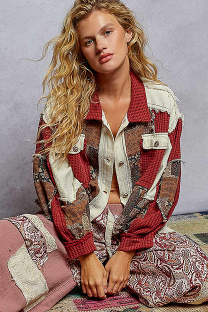 Boho Patchwork Cropped Denim Jacket