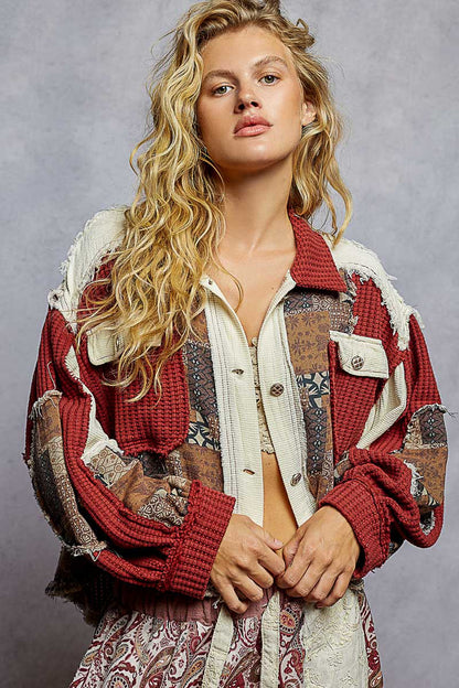 Boho Patchwork Cropped Denim Jacket