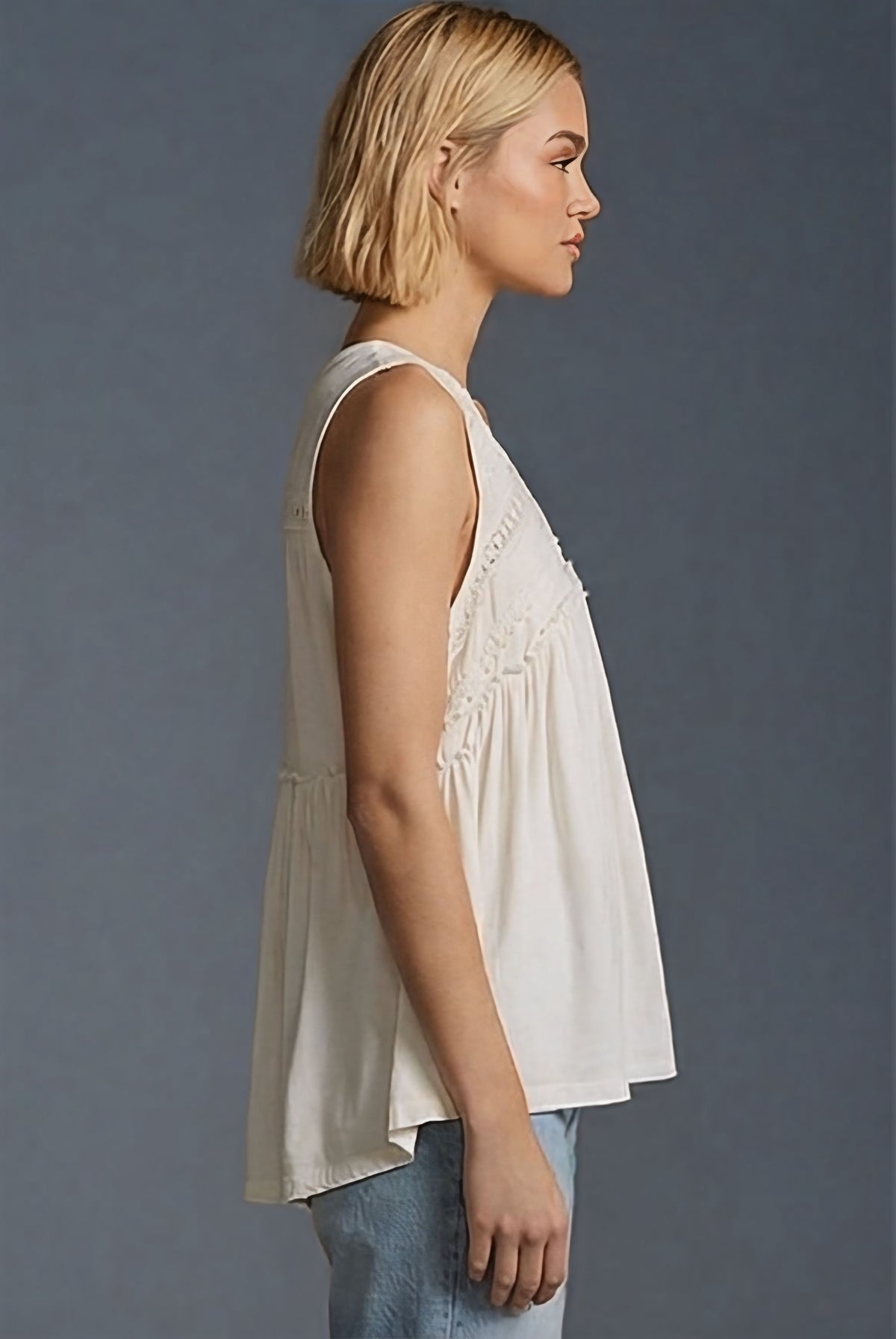 POL Boho Lace Trim Babydoll Tank Top