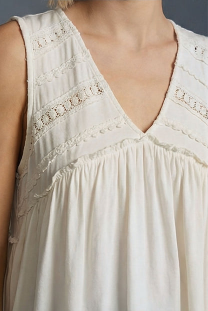 POL Boho Lace Trim Babydoll Tank Top