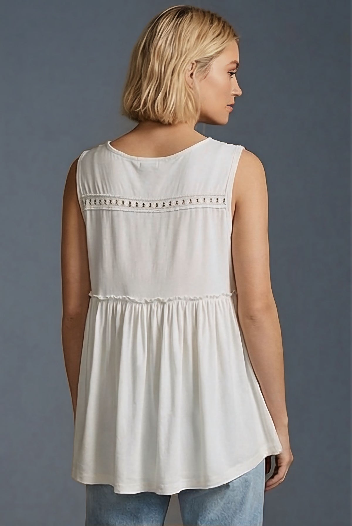 POL Boho Lace Trim Babydoll Tank Top