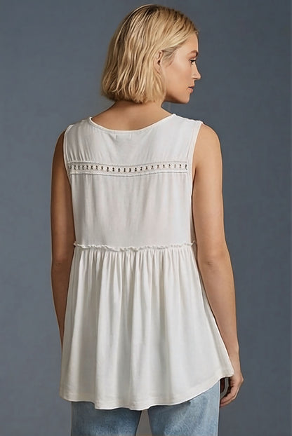 POL Boho Lace Trim Babydoll Tank Top