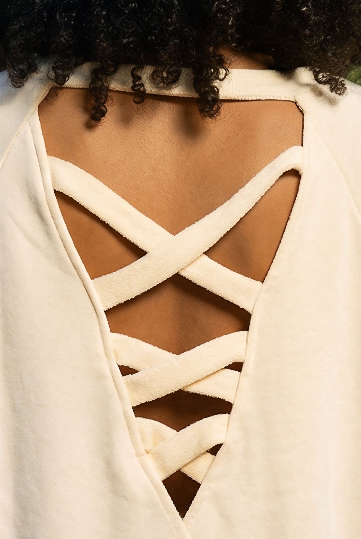 POL Boho Cross Back Balloon Sleeve Terry Knit Sweater