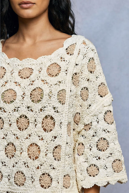 POL Boho Oversized Crochet Top – Cream Latte