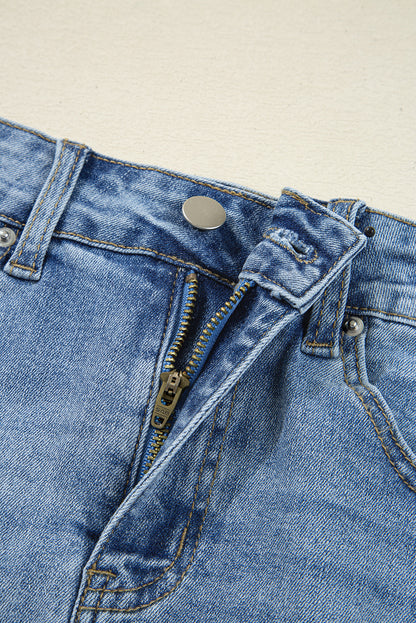 Myosotis Irregular Distressed Bottom Denim Midi Skirt