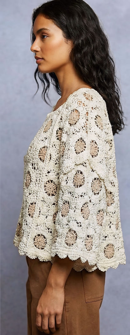 POL Boho Oversized Crochet Top – Cream Latte