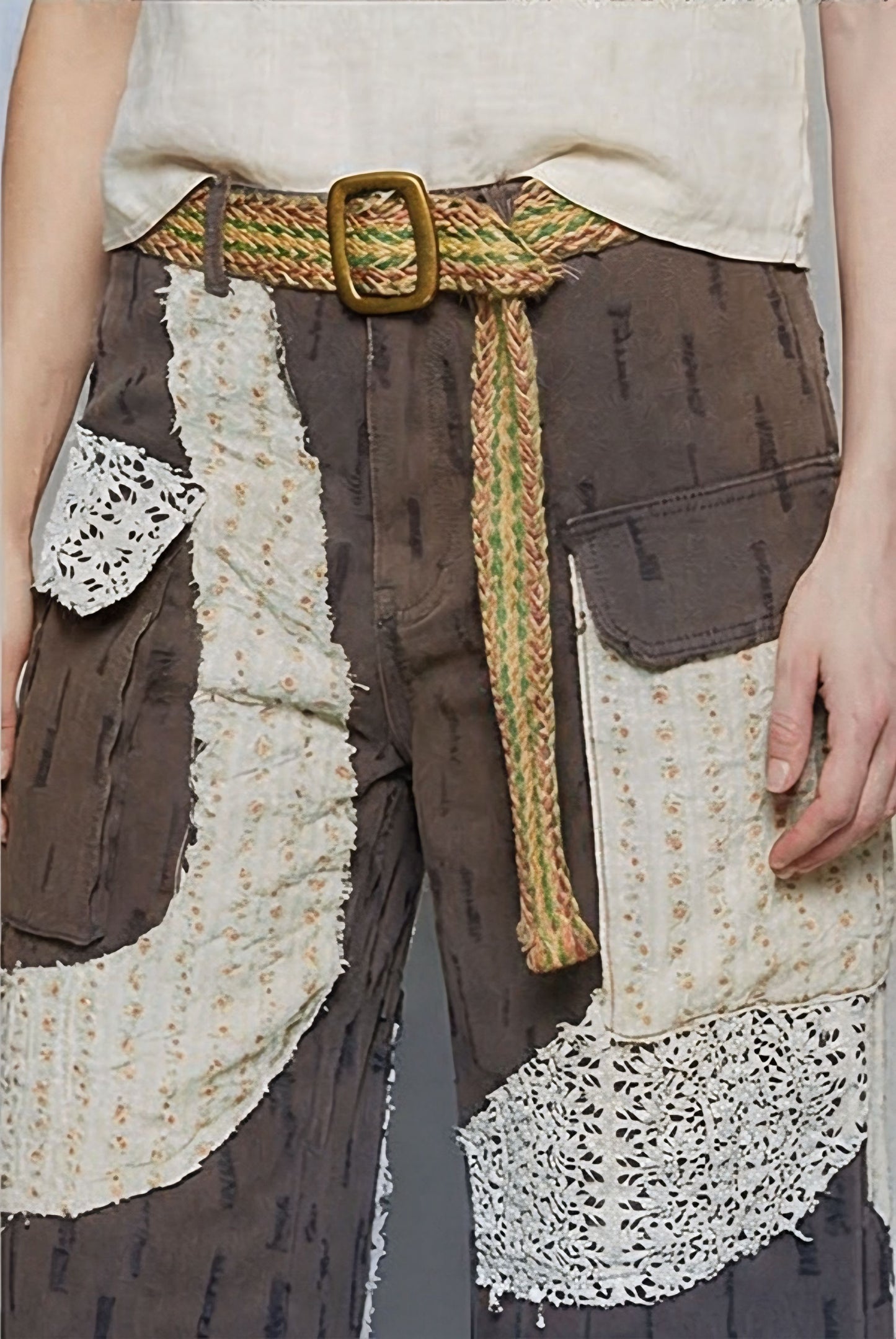 POL Boho Wavy Patchwork Wide-Leg Pants