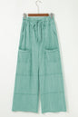 Mint Green Mineral Wash Exposed Seam Drawstring High Waist Wide Leg Cargo Pants