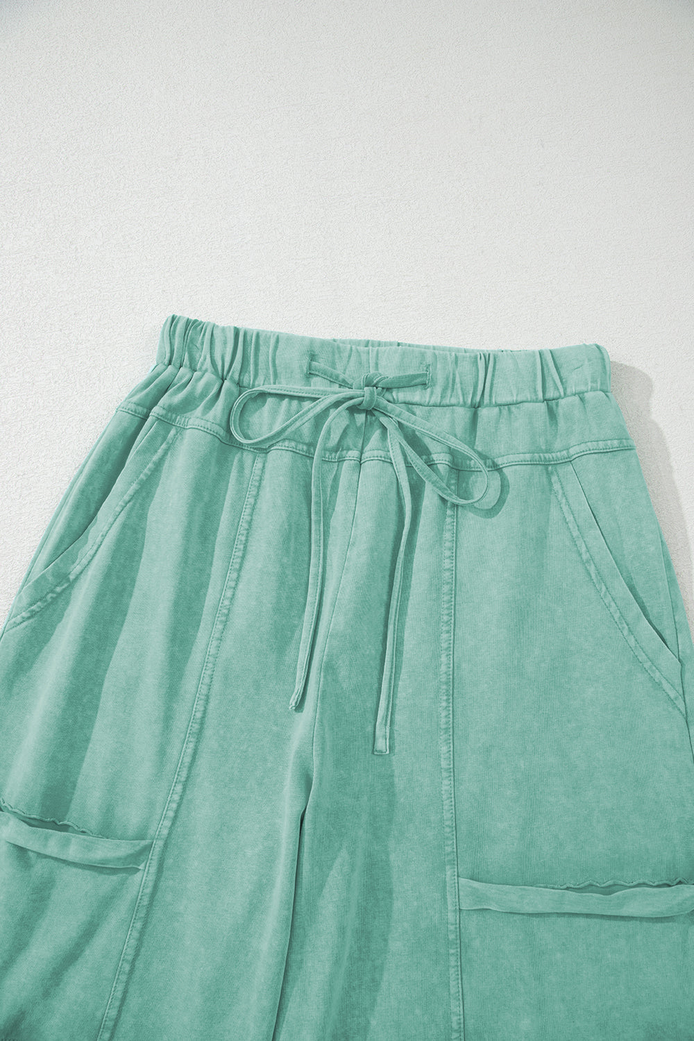 Mint Green Mineral Wash Exposed Seam Drawstring High Waist Wide Leg Cargo Pants