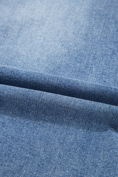 Myosotis Irregular Distressed Bottom Denim Midi Skirt