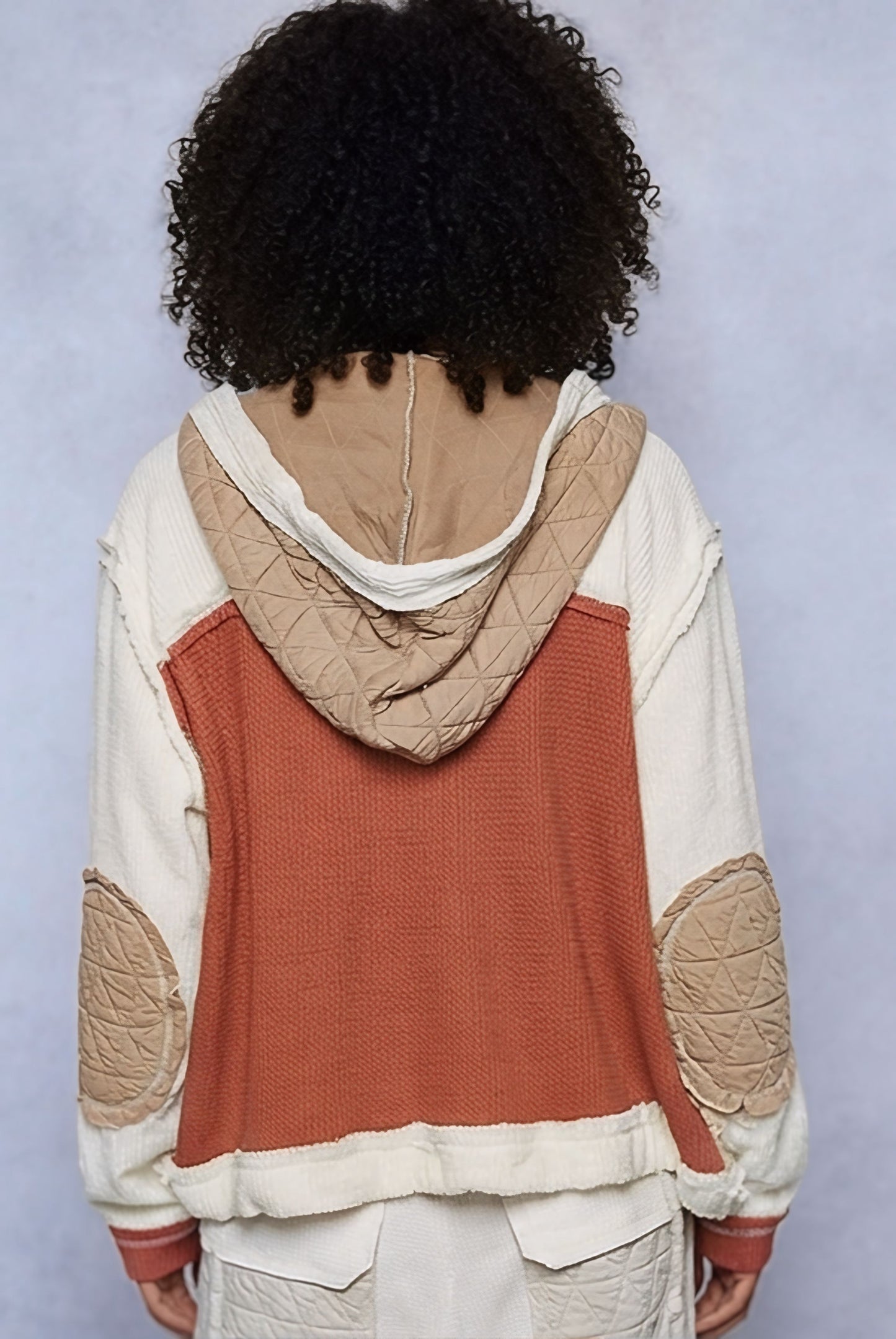 POL Boho Cozy Contrast Quilted Hoodie Jacket