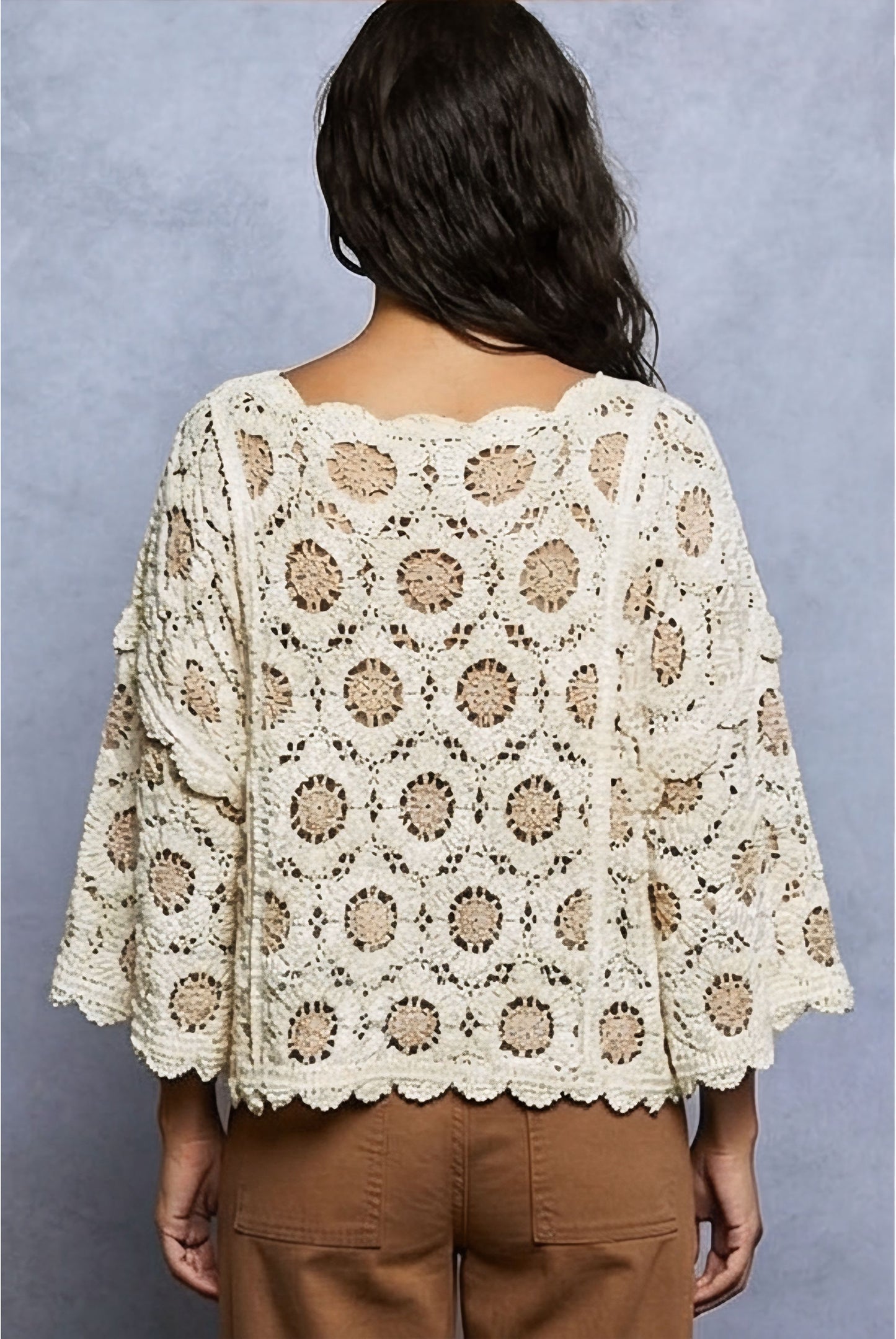 POL Boho Oversized Crochet Top – Cream Latte