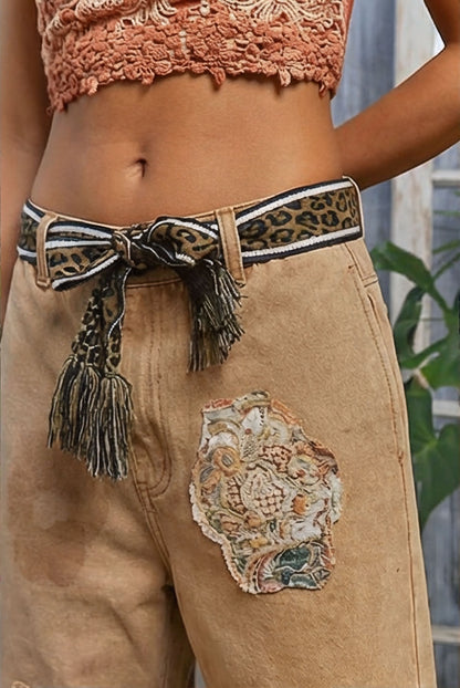 POL Boho Patchwork Wide-Leg Pants – Sand