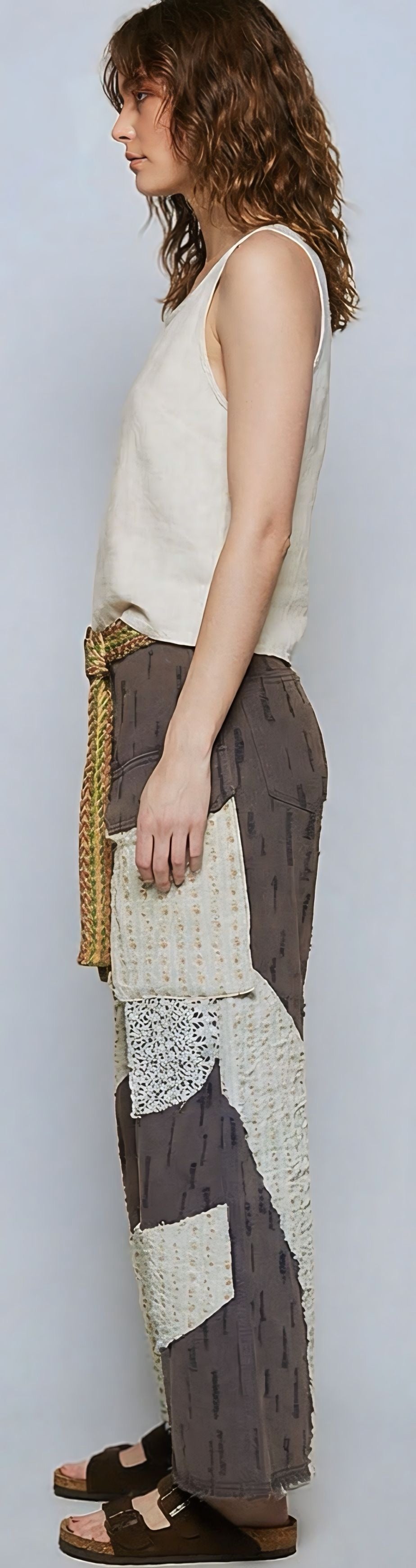 POL Boho Wavy Patchwork Wide-Leg Pants