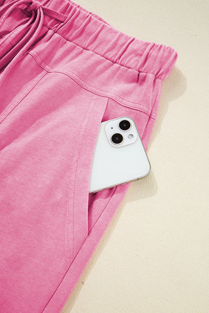 Bonbon Mineral Wash Exposed Seam Drawstring High Waist Wide Leg Cargo Pants