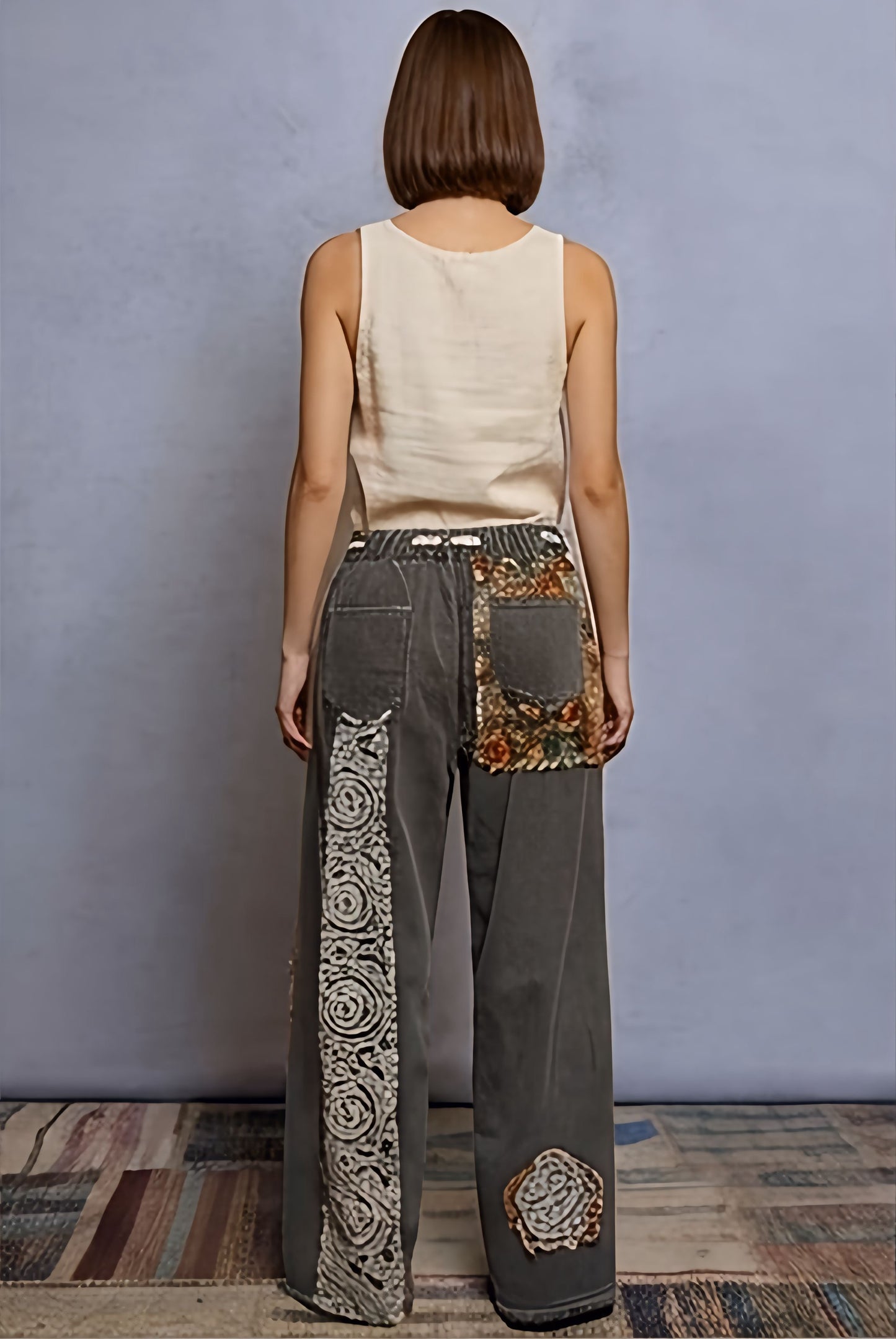 POL Boho Floral & Lace Patchwork Denim Jeans