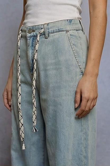 POL Boho Floral Patchwork Wide-Leg Denim Jeans