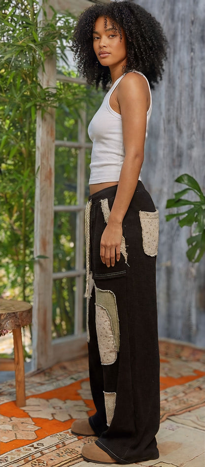 POL Boho Patchwork Thermal Knit Pants