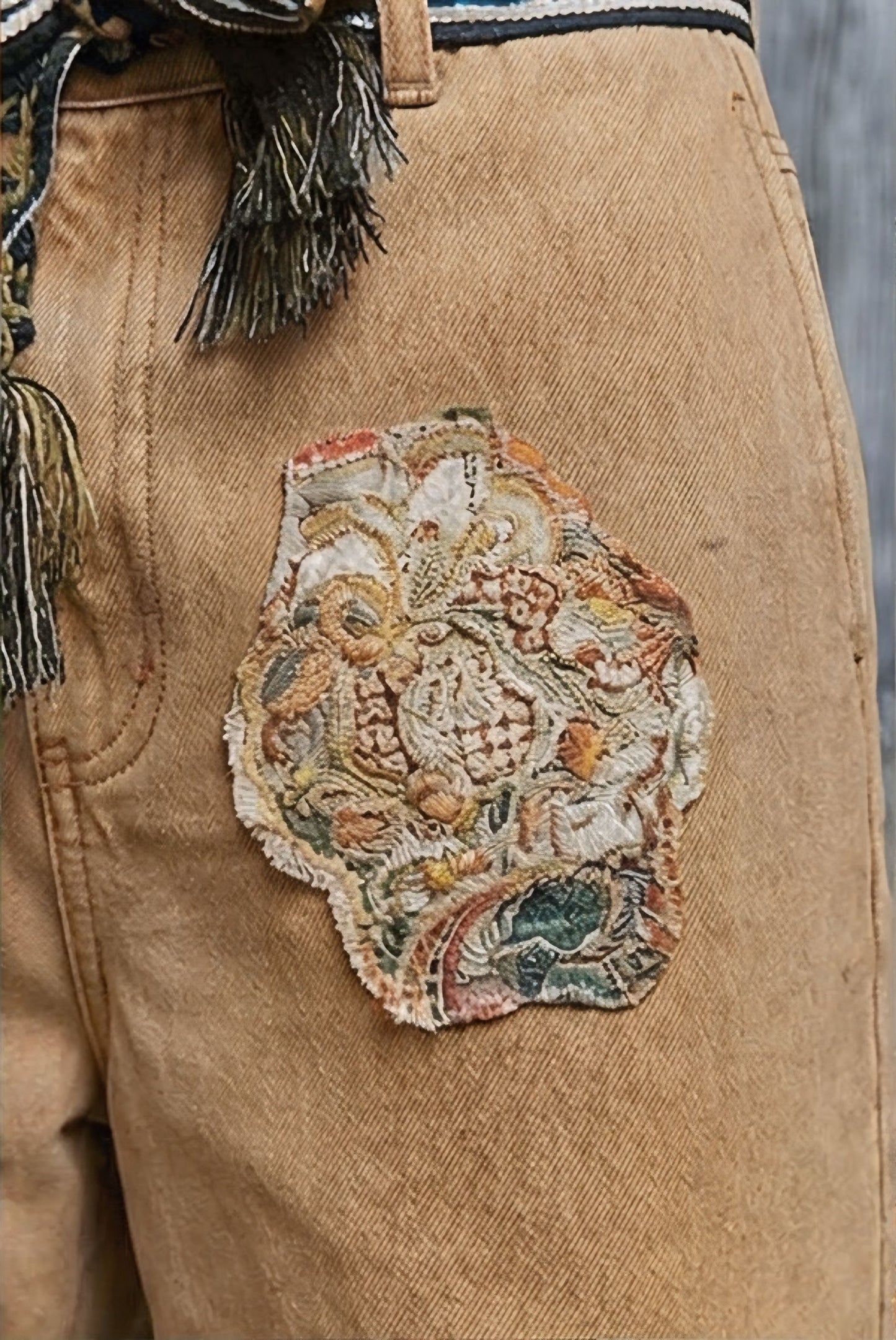 POL Boho Patchwork Wide-Leg Pants – Sand