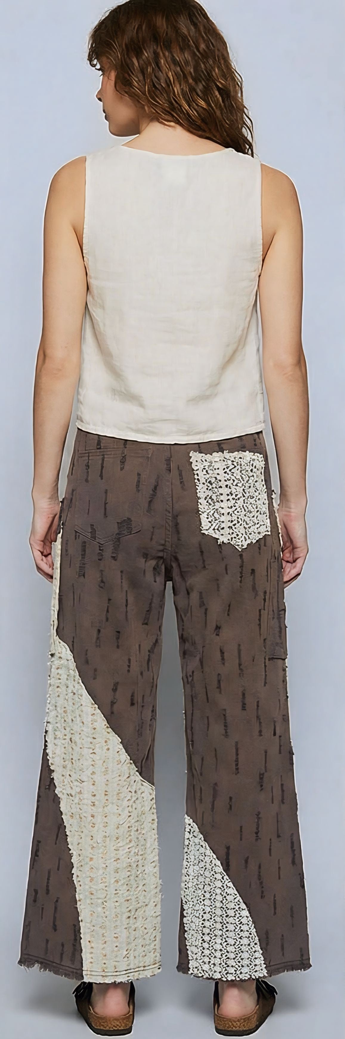 POL Boho Wavy Patchwork Wide-Leg Pants