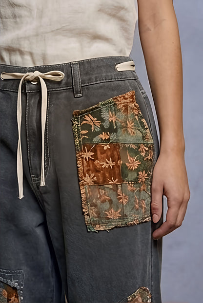 POL Boho Floral & Lace Patchwork Denim Jeans