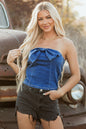 Sail Blue Vintage Bow Front Smocked Back Denim Tube Top