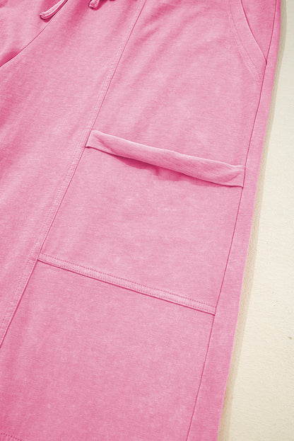 Bonbon Mineral Wash Exposed Seam Drawstring High Waist Wide Leg Cargo Pants