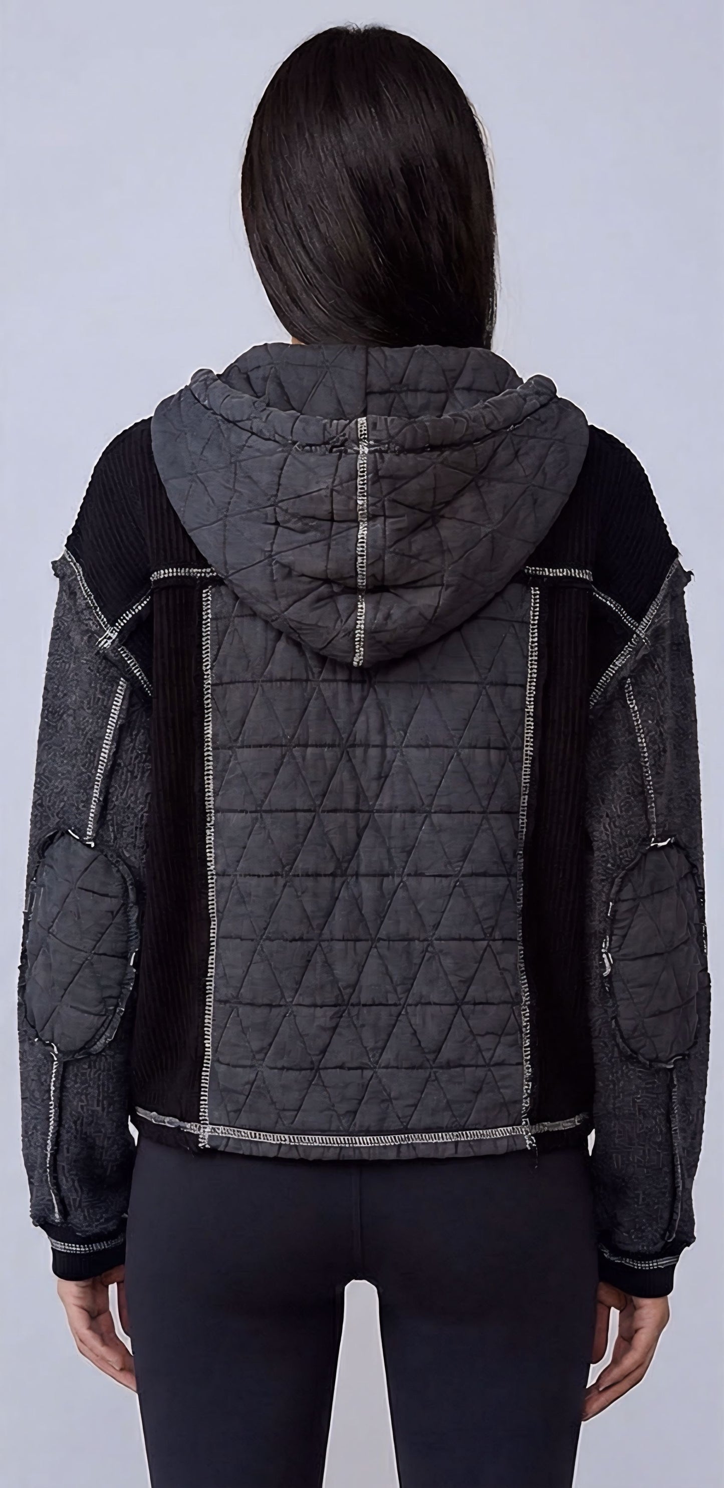 POL Boho Cozy Contrast Quilted Hoodie Jacket