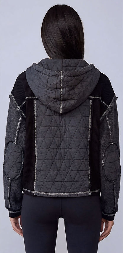 POL Boho Cozy Contrast Quilted Hoodie Jacket