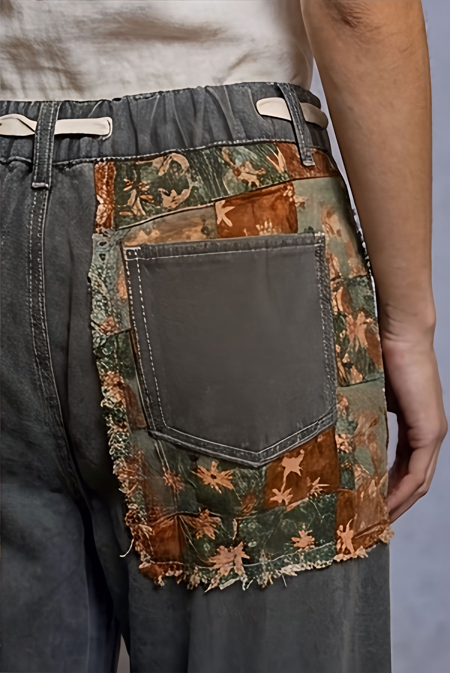 POL Boho Floral & Lace Patchwork Denim Jeans