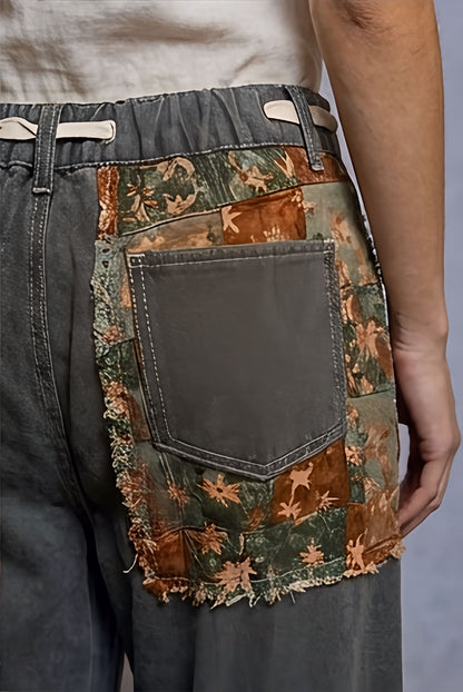 POL Boho Floral & Lace Patchwork Denim Jeans